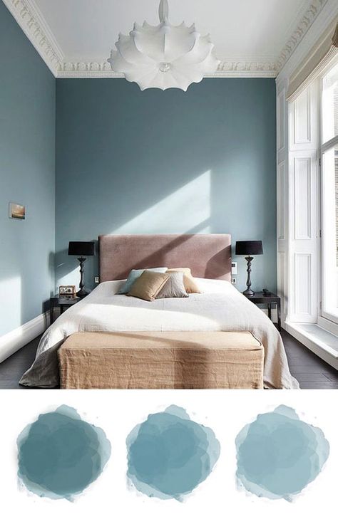 Blue Wall Bedroom, Pastel Blue Wall, Bedroom Paint Color Inspiration, Bedroom Paint Color, Pink Headboard, Beautiful Bedroom Colors, Blue Bedroom Walls, Pastel Bedroom, Soft Bedroom