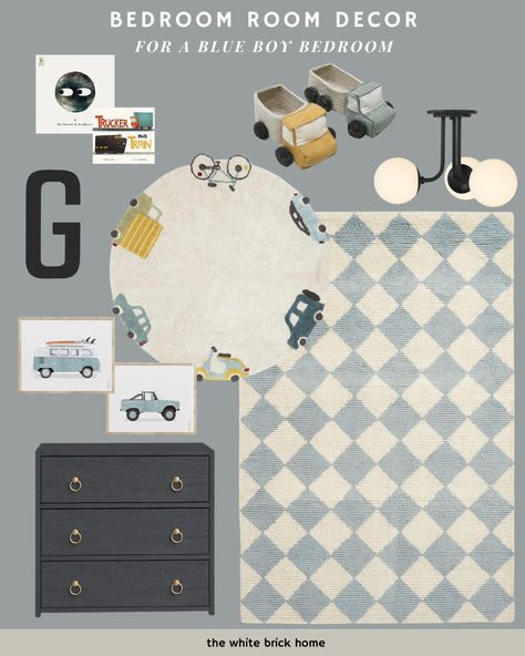 Boy blue bedroom rug, truck bedroom ideas, truck bedroom, truck bedroom rug, truck bedroom storage basket, truck bedroom ideas, blue boy bedroom ideas, blue bedroom ideas for a toddler boy, toddler boy bedroom decor Reading Corner Boys Room, Boy Car Bedroom Ideas, Toddler Boy Blue Room, Boys Vehicle Bedroom Ideas, Navy Toddler Boy Room, Boy Bedroom Dresser, Toddler Bedroom Boy Themes, Toddler Boy Room Blue, Toddler Truck Bedroom