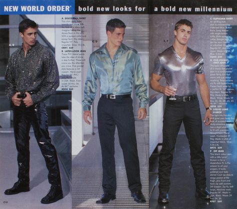 ‘Bold New Looks for a Bold New Millennium’ 😂 - International Male (2000) Pop Star Outfit Men, Euphoria Outfits Male, 2000s Male Fashion, Y2k Guys, Actual Y2k, Flow 2000, Y2k Aesthetic Institute, Euphoria Men, Euphoria Party