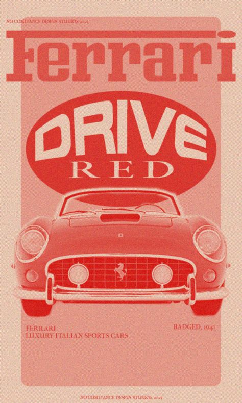 Vintage Car Posters Ferrari, Vintage Designer Prints, 60s Posters Design, Ferrari Poster Aesthetic, F1 Poster Design Ferrari, F1 Room Posters, Ferrari Poster Vintage, Vintage Car Prints, Ferrari Graphic Design