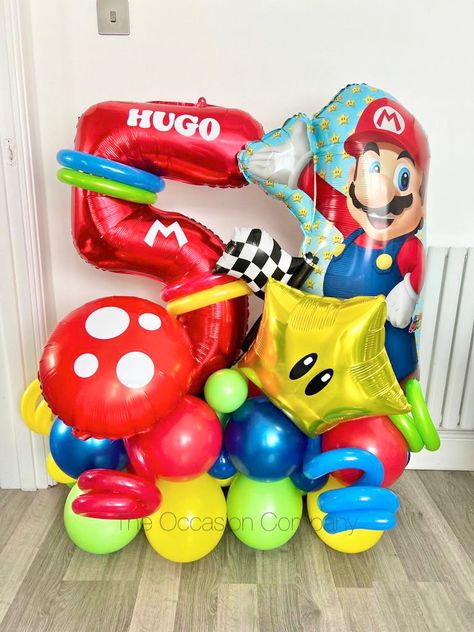 Super Mario Balloon Bouquet, Mario Balloon Bouquet, Super Mario Balloon Arch, Super Mario Balloons, Mario Balloon Arch, Mario Balloons, Mario Theme, Balloon Tower, Mario Bros Party