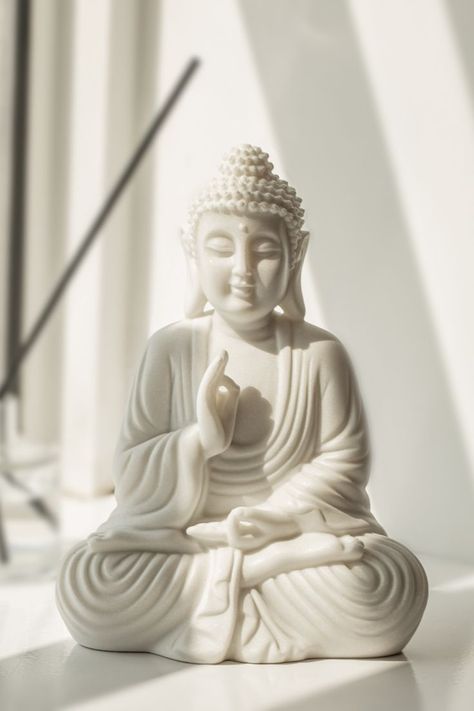 A traditional Buddha statue lends an exotic flair to your home. This gorgeously-detailed white figurine looks as if it's crafted from pure marble. You'll feel calm and Zen-like every time you glance at this stylish and serene icon. White Buddha Statue, White Buddha, Buddha Statue, Zen, Greek Statue, Marble, Figurines, Statue, Pure Products