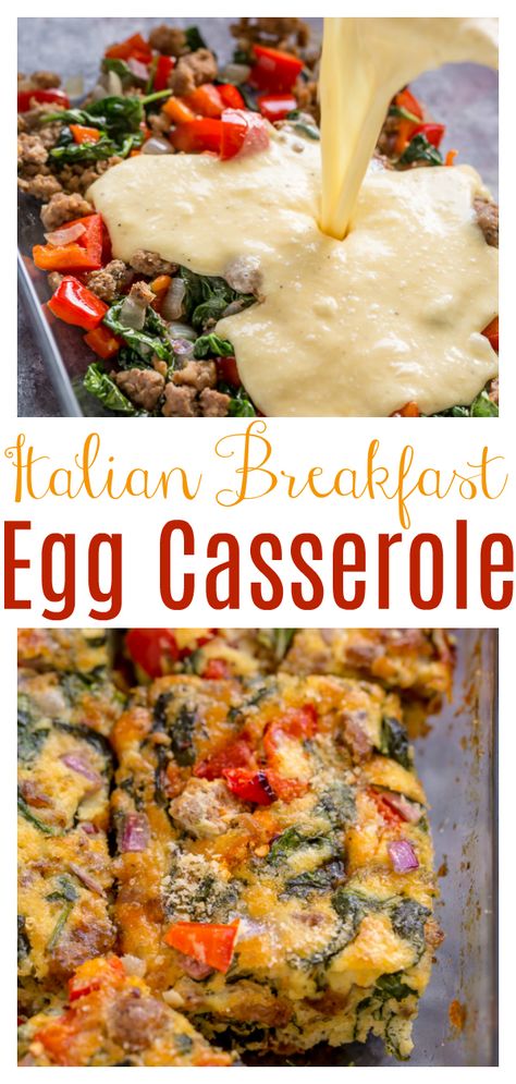 Easy Overnight Italian Breakfast Casserole - Baker by Nature Sausage And Veggie Breakfast Casserole, Overnight Frittata Egg Casserole, Breakfast With Italian Sausage, Breakfast Italian Sausage, Italian Sausage Quiche Recipes, Italian Egg Casserole, Italian Sausage Egg Bake, Italian Sausage Breakfast Casserole, Breakfast Ideas Italian