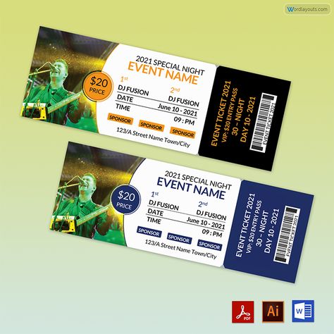 Tickets For Concert, Ticket Event Design, Concert Ticket Design, Event Ticket Design, Tickets Design, Ticket Design Template, Create Certificate, Event Ticket Template, Event Tickets