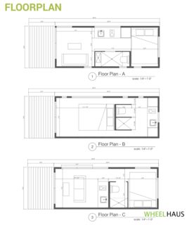 Different floor plans feature alternate ways to lay out the bedroom, bathroom, kitchenette, and living room depending on what the owner wants to emphasize��—living space, cooking space, or the sleeping area. Free Floor Plans, Tiny House Towns, Casa Cook, Interior Floor Plan, Smart House, Cottage Floor Plans, Tiny House Layout, Tiny House Plan, Home Floor Plans