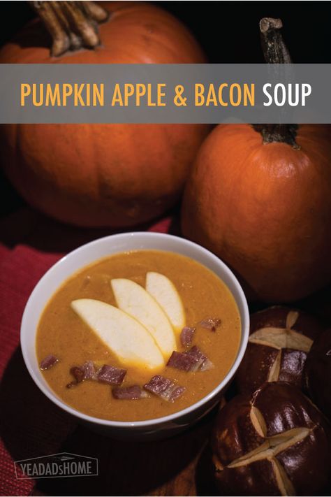 Pumpkin Apple Soup, Recipe With Apple, Bacon Soup Recipes, Roast Pumpkin Soup, Pretzel Rolls, Apple Pork, Roasted Apples, Pork Soup, Pumpkin Soup Recipe