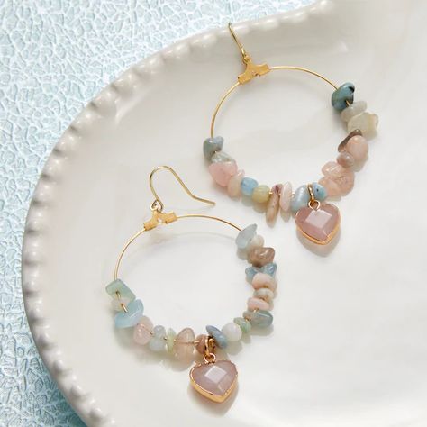 Morganite Chip Beads by Bead Landing® Chip Bead Jewelry, Chunky Pendant, Quartz Hoop Earrings, Beaded Jewelry Earrings, Bead Landing, Beaded Chandelier Earrings, Handmade Jewlery, Beaded Earrings Tutorials, Beaded Earrings Diy