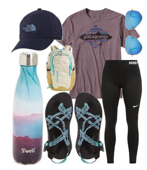 "I want to go hiking!" by jadenriley21 on Polyvore featuring Patagonia, NIKE, The North Face, Chaco, Ray-Ban and S'well Chacos Outfit, Summer Camp Outfits, Camp Outfits, Summer Camping Outfits, Things To Wear, Summer Camping, Lazy Outfits, Camping Outfits, Hiking Outfit