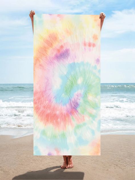 Multicolor  Collar  Microfiber Geometric,Tie Dye  Embellished   Bathroom Things To Tie Dye, Tie Dye Beach Towel, Diy Studio, Summer To Do List, Word Wrap, Tie Dyed, Beach Towels, Tie Dye Skirt, Beach Towel