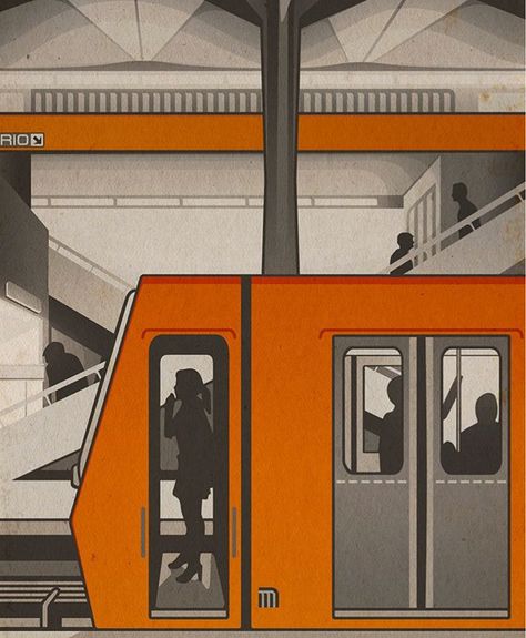 Metro Candelaria, Mexico City. Illustrated for @roadsandkingdoms and @partsunknowncnn’s “In Transit” series. The style is inspired by the metro’s iconography designed by the incredible @lancewymannews. Check out the article here:  https://explorepartsunknown.com/mexico/in-transit-mexico-city/ Metro City Illustration, Metro Train Illustration, Metro Art, Metro Drawing, Subway Illustration, Tourism Design, Train Illustration, Perspective Drawing Lessons, Zine Design