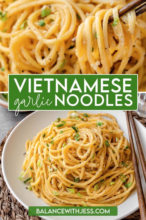 Vietnamese Garlic Noodles (Mì Xào Tỏi) San Francisco-style Vietnamese American Garlic Noodles, Asian Spaghetti Recipes, Asian Style Spaghetti, Asian Spaghetti Noodles, Vietnamese Spaghetti, Vietnamese American Garlic Noodles, Vietnamese Garlic Noodles, Garlic Ramen Noodles, American Lunch