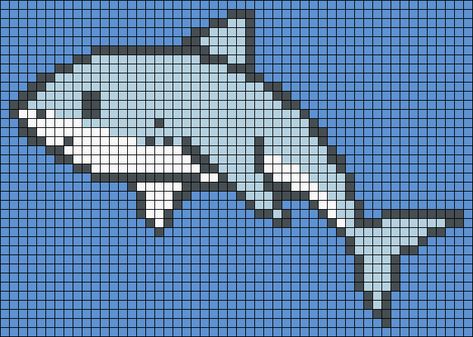 Cross Stitch Shark Pattern, Shark Tapestry Crochet, Shark Grid Pattern, Shark Pixel Art Grid, Shark Perler Beads, Shark Alpha Pattern, Shark Perler Bead Pattern, Shark Pixel Art, Shark Cross Stitch Pattern