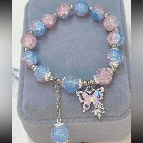 Pink/Blue Beaded Bracelet With Butterfly Charm. New With Tags! Bracelets Baby Blue, Cute Blue Bracelet, Trendy Blue Beaded Charm Bracelet, Pink Crystal Bracelet With 8mm Beads For Party, Trendy Blue Charm Bracelet With Round Beads, Casual Pink Beaded Bracelets With Faceted Beads, Casual Pink Jewelry With Faceted Beads, Casual Pink Beaded Charm Bracelet, Casual Pink Beaded Crystal Bracelet