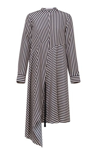 Sensation Asymmetric Striped Silk-Habotai Midi Dress | Moda Operandi Chiffon Tunic Dress, Buttoned Dress, Chiffon Tunic, Cotton Poplin Dress, Stylish Work Outfits, Stripe Silk, Poplin Dress, Midi Shirt Dress, Shirt Dresses