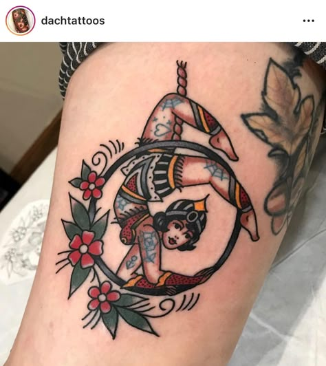 1800s Circus, Circus Tattoos, Traditonal Tattoo, Traditional Tattoo Woman, Dancer Tattoo, Circus Tattoo, Pin Up Girl Tattoo, Feminine Tattoo Sleeves, Dinosaur Tattoos