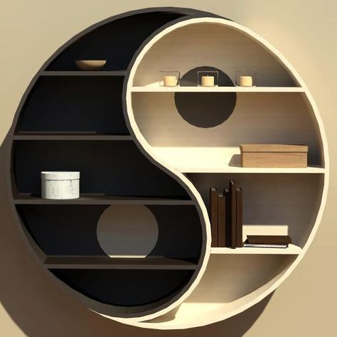 Yin Yang book shelf Home Decor Shelves, Hiasan Dalaman Rumah, Creative Bookshelves, Book Furniture, Diy Regal, Desain Furnitur Modern, Regal Design, Ceiling Design Bedroom, Wall Shelves Design