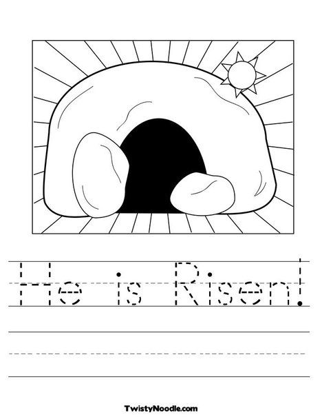 He is Risen Worksheet from TwistyNoodle.com recommended by Charlotte's Clips Resurrection Crafts, Easter Lessons, Easter Sunday School, Easter School, Easter Worksheets, Holiday Worksheets, Twisty Noodle, Empty Tomb, Resurrection Day