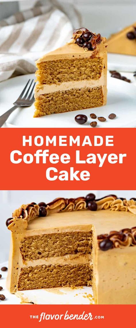 Coffee Cake Homemade, Coffee Cake Layer Cake, Coffee Cake With Frosting, Cake With Different Flavored Layers, Coffee Icing Cake, Coffee Desserts Fancy, Coffee Cake Frosting, 6 Inch Coffee Cake, Coffee Flavor Cake Recipes