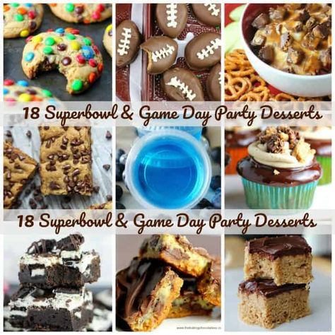 18 Superbowl & Game Day Party Desserts - Super Bowl Sunday is a magnificent conglomeration of finger-foods, appetizers and buffet style foods that showcase mouth-watering delectables with the likes of buffalo wings, chili, ribs, sandwiches, cheesy dips and dipping sauces, pizza, chex mix, chips and beer!  Lots!    Of course, we have to have something for the sweet tooth fans!  *shuddering at that thought if that actually would occur!*  #party desserts #superbowl #party #game day #bars... Desserts Superbowl, Bowl Desserts, Cheesy Dips, Trophy Diy, Superbowl Desserts, Super Bowl Trophy, Dessert Halloween, Superbowl Game, Buffet Style