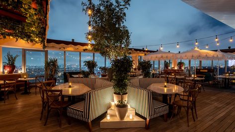 West Hollywood’s Rooftop Stunner Harriet Opens Tonight Atop 1 Hotel - Eater LA Rooftop Bar Design, Rooftop Bars Los Angeles, Rooftop Restaurant Design, San Myshuno, Rooftop Design, Los Angeles Restaurants, Best Rooftop Bars, Rooftop Lounge, Romantic Restaurant