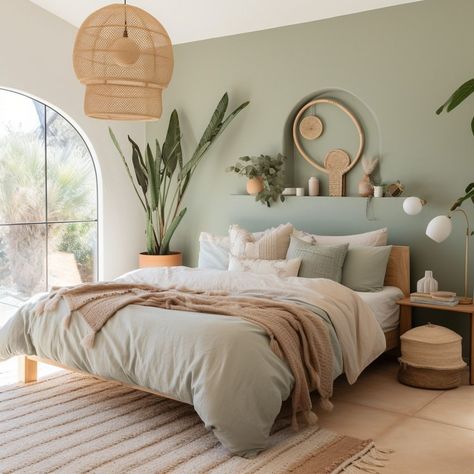 Green And White Bedroom, Sage Bedroom, Lots Of Plants, Sage Green Bedroom, Beige Bedroom, Green Bedroom, Boho Bedroom Decor, Bedroom Refresh, Green Rooms