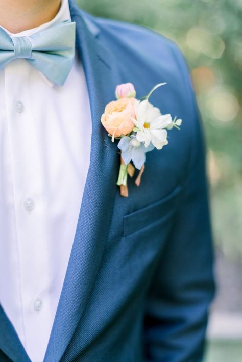 Peach Blue Boutonniere, Blue Wildflower Boutonniere, Wedding Floral Boutonniere, Groom Suit Flower Boutonnieres, Grooms Corsage Wedding, Spring Groom Boutonniere, Light Blue And Pink Boutonniere, Grooms Men Boutonnieres, Boutonniere Wedding Spring