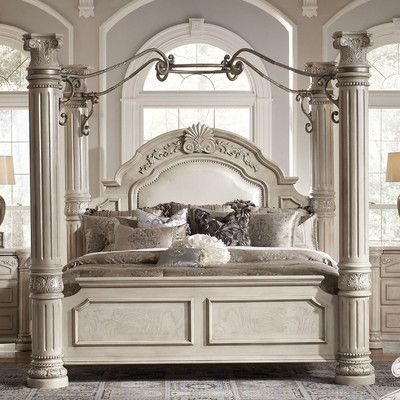 Michael Amini Monte Carlo II Four Poster Bedroom Collection | Wayfair Four Poster Bedroom, Canopy Bedroom Sets, King Poster Bed, French Country Decorating Bedroom, Four Poster Beds, Luxury Bedroom Interior Design, Luxury Bedroom Sets, Queen Canopy Bed, Luxury Bedroom Interior