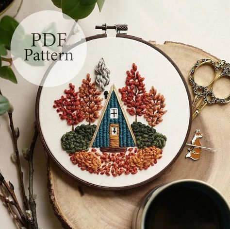 Autumn Cabin, Beginner Embroidery, Halloween Embroidery, Hand Embroidery Projects, Hand Embroidery Art, Embroidery Hoop Art, Embroidery For Beginners, Youtube Tutorials, Hand Embroidery Patterns