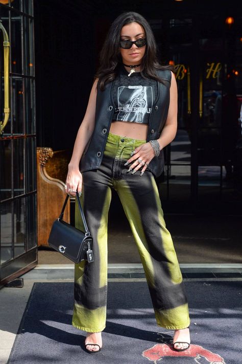 Charli XCX - Outfits , Style and Looks Charlie Xcx Concert Fit, Funky Prints Outfits, Charli Xcx Inspired Outfit, Charlie Xcx Outfits Brat, Charlie Xcx Style, Charli Xcx Brat Concert Outfit, Charli Xcx Brat Outfit, Charli Xcx Fashion, Charli Xcx Aesthetic Brat Outfits