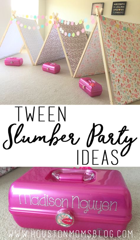 DIY Tween Slumber Party Ideas | Houston Moms Blog Bday Slumber Party Ideas, Slumber Party On A Budget, Diy Slumber Party Ideas, Glamping Party Ideas For Girls Sleepover, 10 Year Sleepover Party Ideas, Preteen Sleepover Birthday Party, Ninth Birthday Ideas Girl, Teen Sleepover Party Ideas, Slumber Party Ideas For Kids