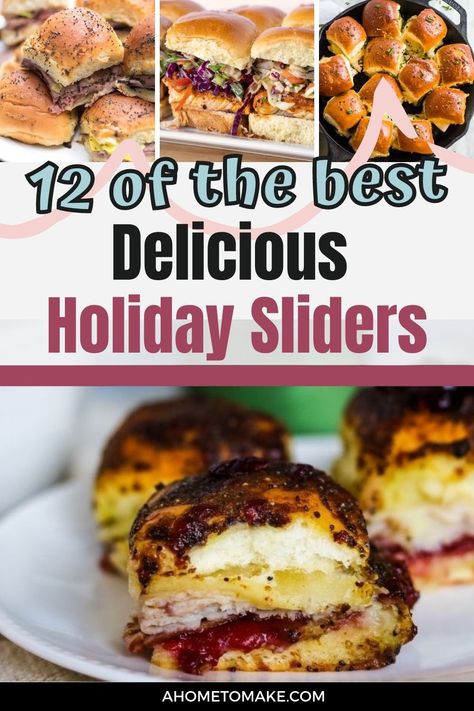 The Best Holiday Sliders: Recipes You'll Love - A Home to Make Holiday Ham And Cheese Sliders, Christmas Ham Sliders, Freezable Sliders, Holiday Hawaiian Roll Sliders, Hawaiian Slider Recipes, Christmas Breakfast Sliders, Party Slider Recipes, New Years Sliders, Holiday Sliders Recipes