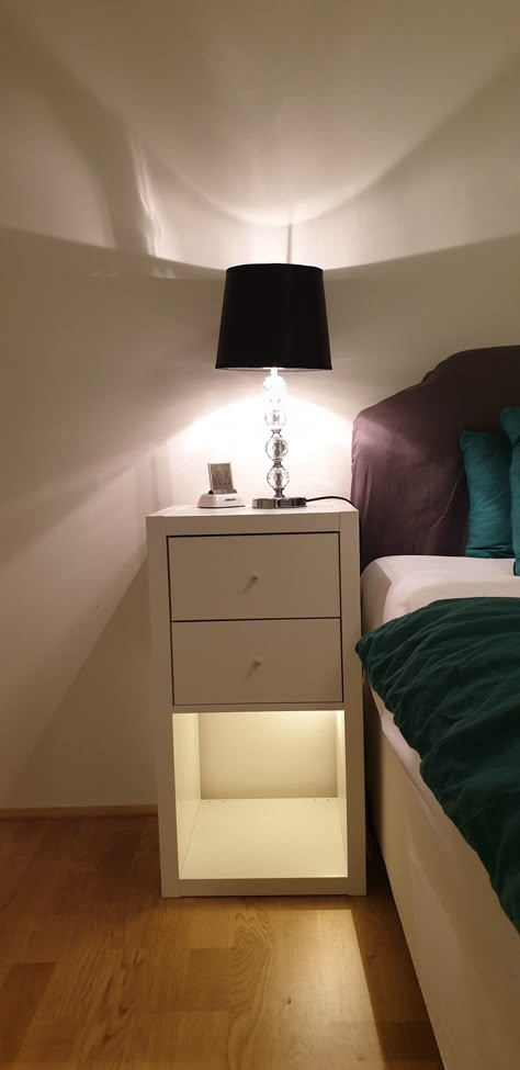 Ikea Kallax Bedside Table, Kallax As Bedside Table, Kallax Bedside Table Hack, Bedside Table High Bed, Kallax Hack Nightstand, Kallax Nightstand Bedside Tables, Night Table Ikea, Ikea Kallax Nightstand, Kallax Nightstand Hack