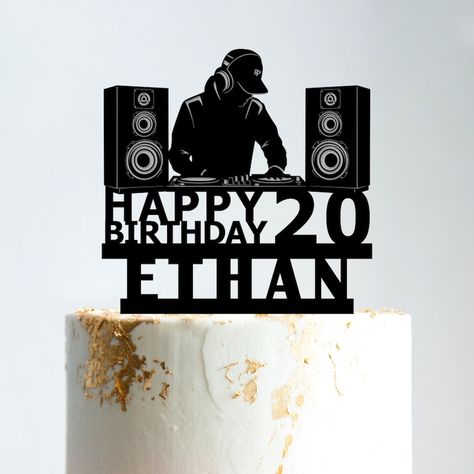 DJ Cake Topper, DJ Birthday Cake Topper, Musician Birthday Cake Topper, Happy Birthday DJ Topper, Disc Jockey Cake Topper, Music Topper,b37 - Etsy UK Dj Birthday Cake, Music Birthday Cake, Microphone Cake, Musician Birthday, Happy Birthday Dj, Dj Cake, Dj Decks, Disc Jockey, Live Performance