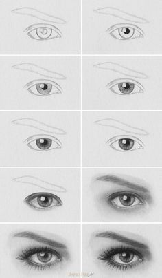 Tutorial: How to Draw Realistic Eyes  http://rapidfireart.com/2013/05/08/how-to-draw-eyes/ Trin For Trin Tegning, Draw An Eye, Portrait Au Crayon, Realistic Eye Drawing, Eye Drawing Tutorials, Drawing Eyes, Drawing Hair, Realistic Eye, Drawing Faces