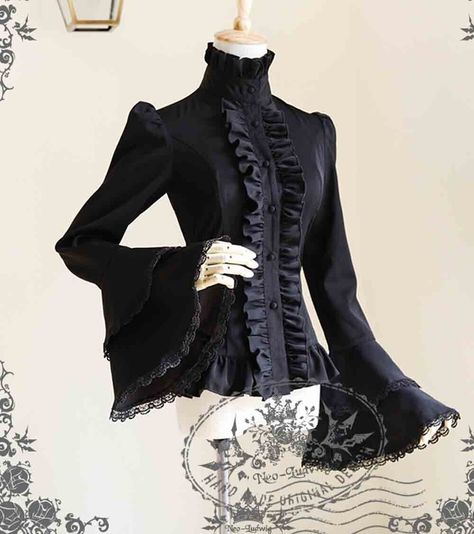 Custom Made To Order Vintage Lolita Tiered Cuffs Ruffles Blouse Plus 1x-10x L56 | eBay Ruffle Suit, Detailed Clothes, Haunted Fashion, Frilly Sleeves, Fashion Vampire, Japanese Gothic Fashion, Goth Victorian Outfits, Victorian Vampire Outfit, Goth Lolitas