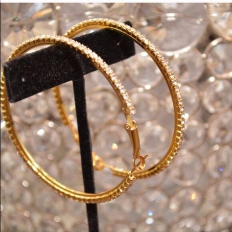 Arrival Rhinestone hoop earrings NEW ARRIVAL:  Gorgeous Gold tone rhinestone hoop earrings.  Size is 3"W. Photos curtesy of Farah Jewelry. ❌P͏͏P͏͏ ❌T͏͏r͏͏a͏͏d͏͏e͏͏s͏͏ ✔F͏͏a͏͏s͏͏t͏͏  ✔R͏͏e͏͏asonable o͏͏f͏͏f͏͏e͏͏r͏͏s͏͏ ✅Use button Farah Jewelry Jewelry Earrings Rhinestone Hoop Earrings, Pretty Jewelry Necklaces, Expensive Jewelry Luxury, Bangles Jewelry Designs, Fancy Jewellery, Expensive Jewelry, Gold Rhinestone, Girly Jewelry, Large Earrings