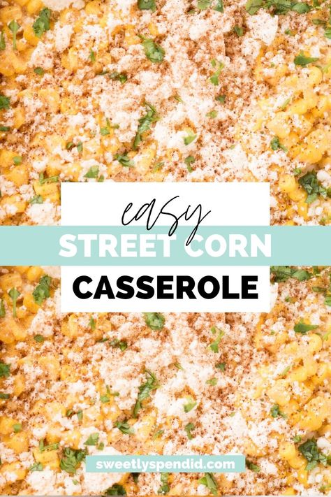 Looking for a tasty twist on traditional corn casserole? Try our mouthwatering Easy Mexican Street Corn Casserole recipe! Loaded with savory flavors and easy to prepare, this dish is perfect for your next fiesta or family dinner. Serve up a delicious and satisfying side dish that everyone will love. It's perfect for busy weeknight meals. Roasted street corn turned into a casserole. It's an easy side dish for busy weeknight meals. Mexican Sides For A Crowd, Mexican Corn For A Crowd, Mexican Corn Dishes Recipes, Quick Street Corn, Mexican Sweet Corn Casserole, Elote Corn Casserole Recipe, Texas Street Corn, Corn On The Cob Side Dishes, Side Corn Dishes