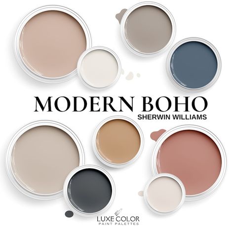 Boho Paint Colors Palette From Sherwin Williams Features Modern Boho Wall Paint Colors for Living Rooms Kitchens Bedrooms. - Etsy UK Rooms With Cream Walls, Modern Boho Living Room Color Scheme, Forest Finds Benjamin Moore, Modern French Color Palette, Boho Dining Room Paint Colors, Boho Playroom Paint Colors, Anthropologie Paint Colors, Wellness Center Color Palette, Sherwin Williams Mulberry Silk