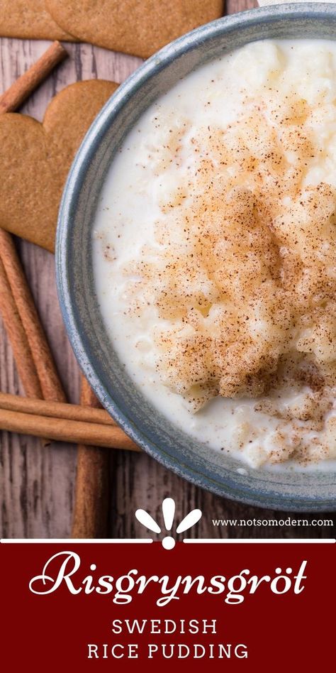 Risgrynsgrot is a rice pudding or porridge served in Sweden during the holidays. It is a perfect warm breakfast or dessert for cold winter days. Serve with raisins for extra flavor. #breakfast #ricepudding #notsomodern