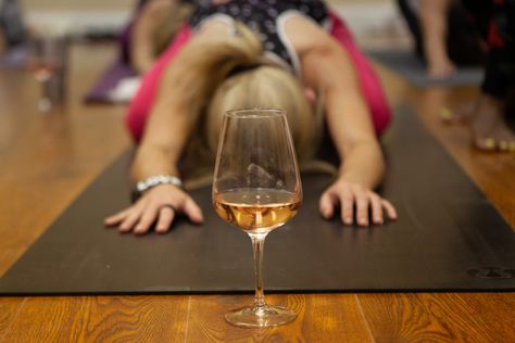 People Drinking Wine Photography, Wine Yoga Poses, Wine And Yoga, Wine Lifestyle Photography, Yoga And Wine Quotes, Wine Influencer Photo, Wine Yoga, Yoga Event, Posting Ideas