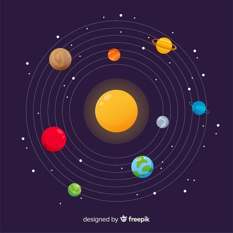 Planets Orbiting The Sun, Solar System Vector, Stem Centers, Planet Vector, Sun Drawing, Magical Girl Aesthetic, Space Icons, Solar System Planets, Sun Illustration