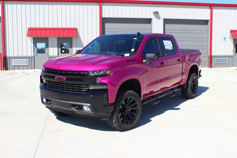 Pink Chevy Silverado, Pink Chevy Trucks, Kids Vehicles, Pink Chevy, Hot Pink Cars, Preppy Car, Hot Trucks, Pink Cars, Custom Vehicles