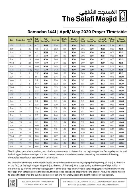 Ramadan 1441 – April/ May 2020 Prayer Timetable Prayer Timetable, Prayer Times, Prayer Room, April May, Closet Designs, Daily Prayer, Each Day, Ramadan, Closet