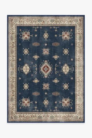 Verena Sapphire Rug Wood Rug, Ruggable Runner, Coral Rug, Ornate Border, Rugs Washable, Bohemian Rugs, Ruggable Rug, Entryway Bathroom, Persian Style