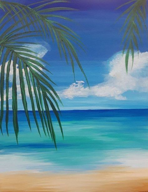 Quick Painting, Simple Oil Painting, Beach Art Painting, Palm Trees Painting, Drawing Simple, Acrylic Painting For Beginners, Sea Painting, Paintings Prints, Simple Acrylic Paintings