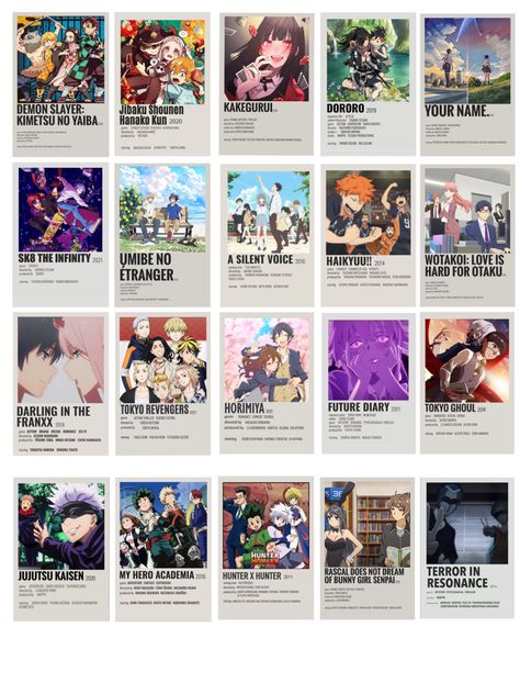 Anime Drama List, Anime Suggestions List, Anime Movie Name, Manga Wall Collage, Anime Watch List, Anime Names List, Aesthetic Kawaii Room, Anime Checklist, Wall Collage Aesthetic