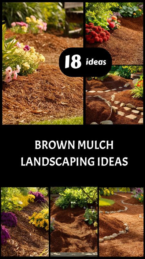 Explore innovative landscaping concepts using brown mulch to enhance the appeal and practicality of your garden. Give your outdoor area a revitalizing update that it truly deserves. Landscape Ideas With Mulch, Front Yard Mulch Landscaping, Mulch Glue For Mulch, Brown Mulch Landscaping, Landscape With Mulch, Rubber Mulch Landscaping Ideas, Mulch Backyard Ideas, Mulch Alternative Ideas, Mulch Landscaping Ideas Front Yard