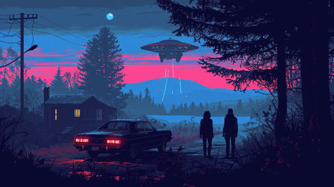 The X files, Fox Mulder, Dana Scully, UFO Crash site, 2D Pixel Art X Files Background, Fox Mulder Aesthetic, The X Files Aesthetic, X Files Art, X Files Wallpaper, X Files Fanart, X Files Aesthetic, 2d Pixel Art, Files Aesthetic