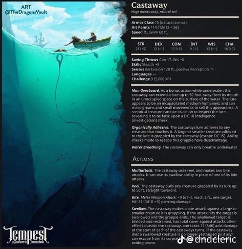 Dnd Ocean Encounters, Dnd Water Monsters, Dnd Underwater, Dnd Worldbuilding, Homebrew Spells, Dnd Encounters, 5e Monsters, Homebrew Classes, Storm Kings Thunder