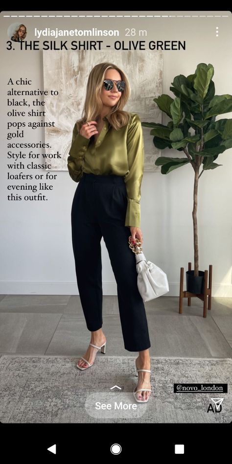 Silk Top Outfit, Silk Blouse Outfit, Silk Shirt Outfit, Office Wear Women Work Outfits, Green Silk Shirt, Stylish Business Outfits, Cute Outfits With Shorts, Chic Outfits Classy, Look Formal